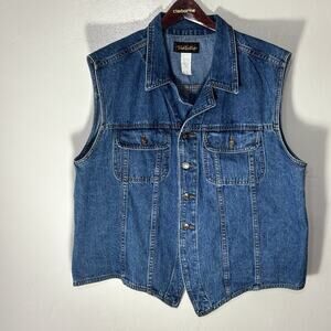 Vintage Team Tactics Denim Vest 2X USA Made Western Sleeveless Jean Vest